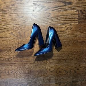 super cool metallic blue block heels from Missguided
